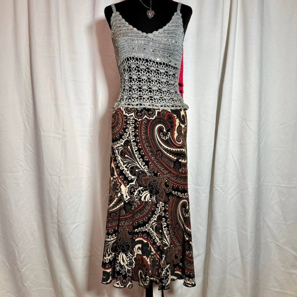 Claudia Richard's Paisley Midi Skirt Brown Black USA‎ Made (M)